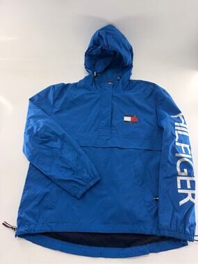 Tommy Hilfiger Retro Blue Taslan Lightweight Pullover Hooded Windbreaker Medium